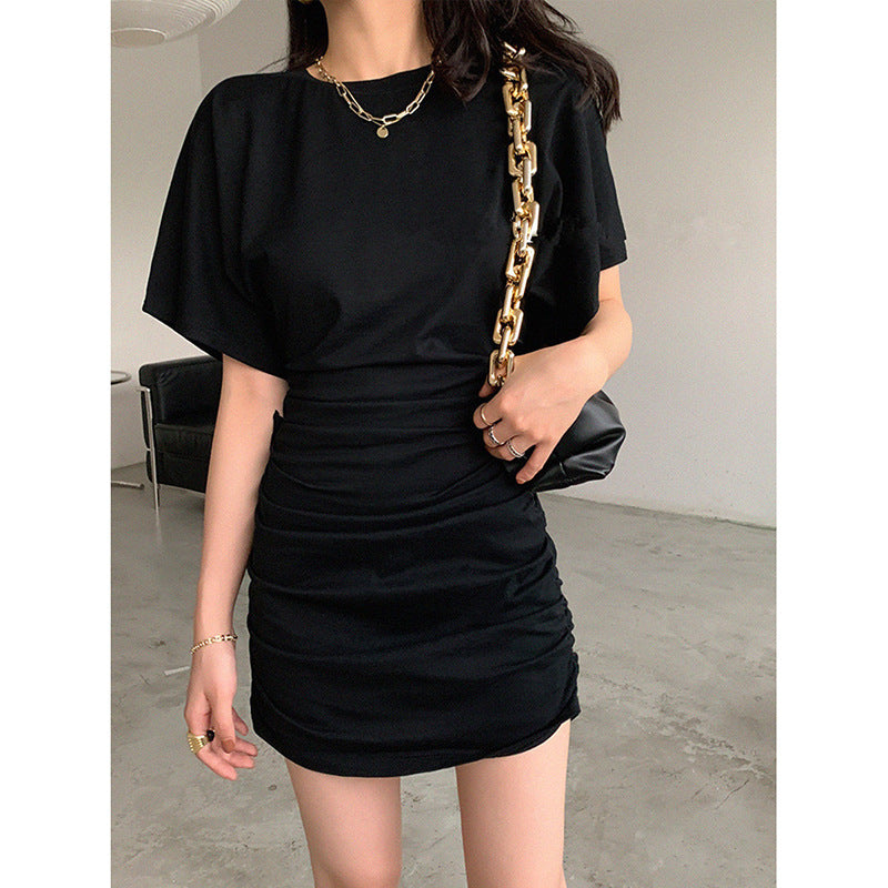 Damen Minikleid Raffung V-Ausschnitt Elegantes Schwarz - Norvielle
