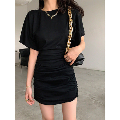 Damen Minikleid Raffung V-Ausschnitt Elegantes Schwarz - Norvielle