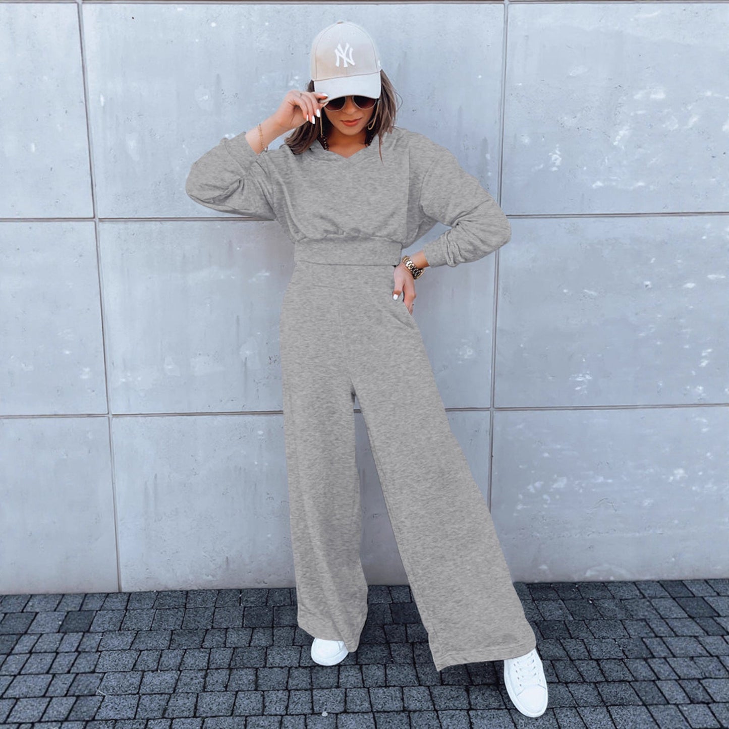 Damen Jumpsuit Weites Bein Kapuze Norvielle - Norvielle