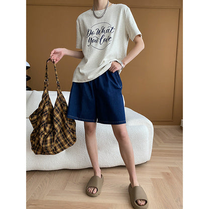 Damen Denim Shorts Elastischer Bund Praktische Taschen