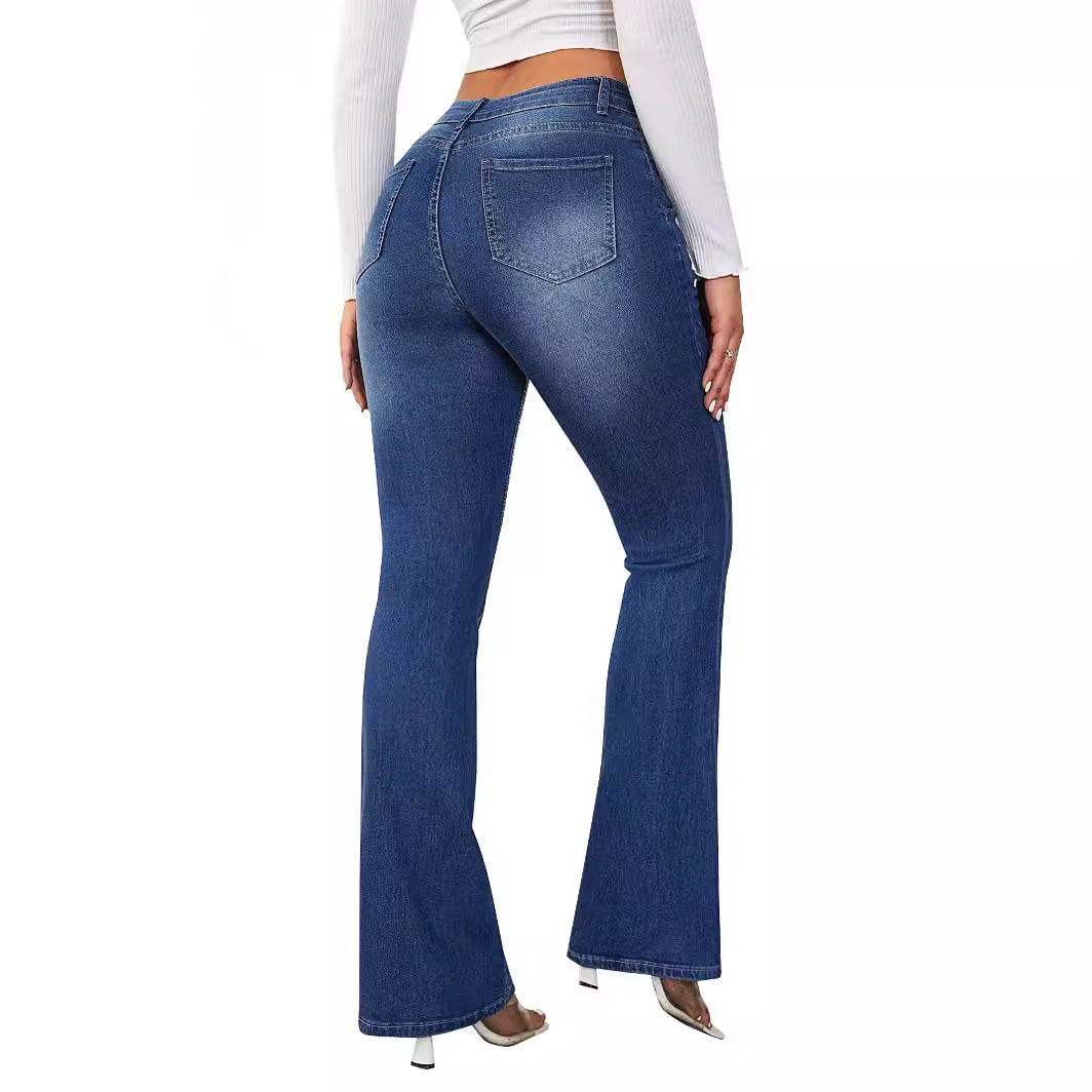 Damen Hochtaillierte Bootcut Jeans Norvielle -> Damen Hochtaillierte