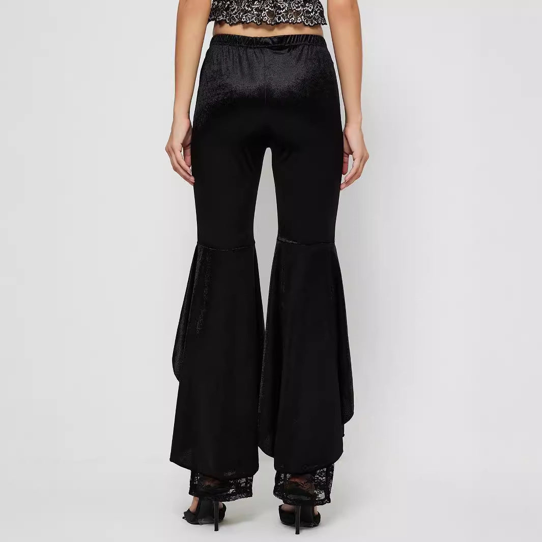 Damen High-Waist Palazzo-Hose Spitze transparent