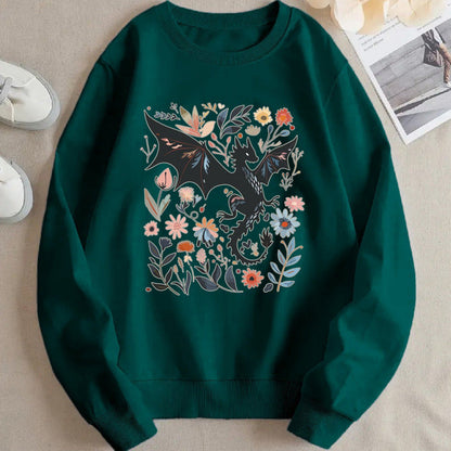 Damen Sweatshirt Drachen Blumenmotiv Norvielle