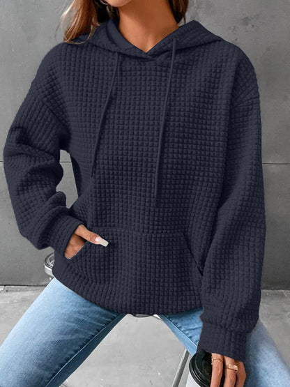 Damen Kapuzenpullover Waffelstruktur mit Kängurutasche Lässig Beige