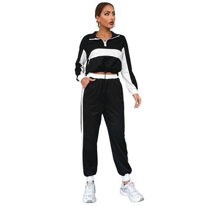 Damen Sportliches Trackset Elastischer Bund Kontraststreifen