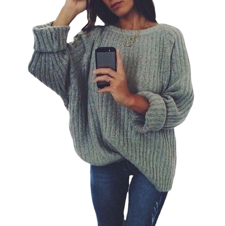 Damen Oversized Strickpullover Gerippt Weite Ärmel Norvielle