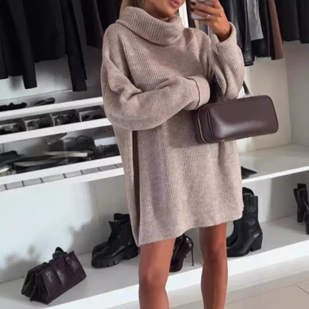 Damen Strickpullover Kuschelig Hochkragen Beige Norvielle