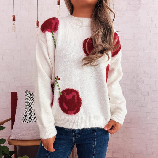 Damen Strickpullover Kuschelig Floralmuster Mit Glitzerakzenten - Norvielle