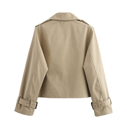 Damen Übergangsjacke Cropped Modell Breiter Kragen Beige