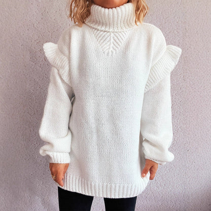 Damen Strickpullover Rüschen-Details Hochkragen Norvielle - Norvielle