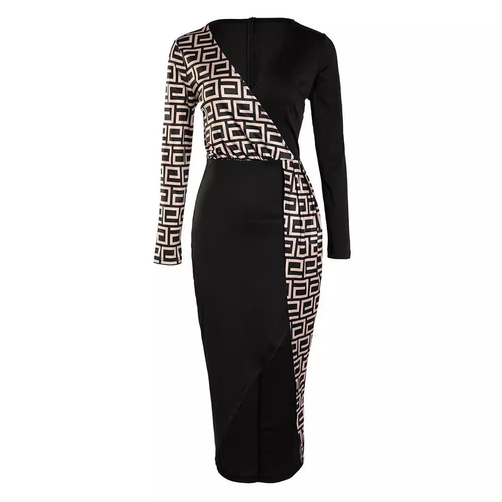 Damen Maxi-Kleid mit Seitenschlitz und Grafik-Druck