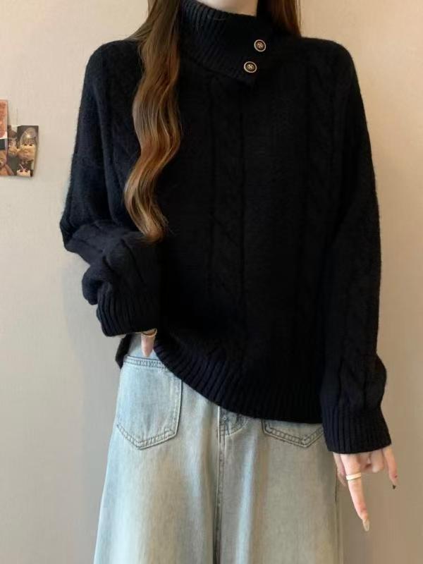 Damen Grobstrickpullover Hochgeschlossener Kragen Norvielle