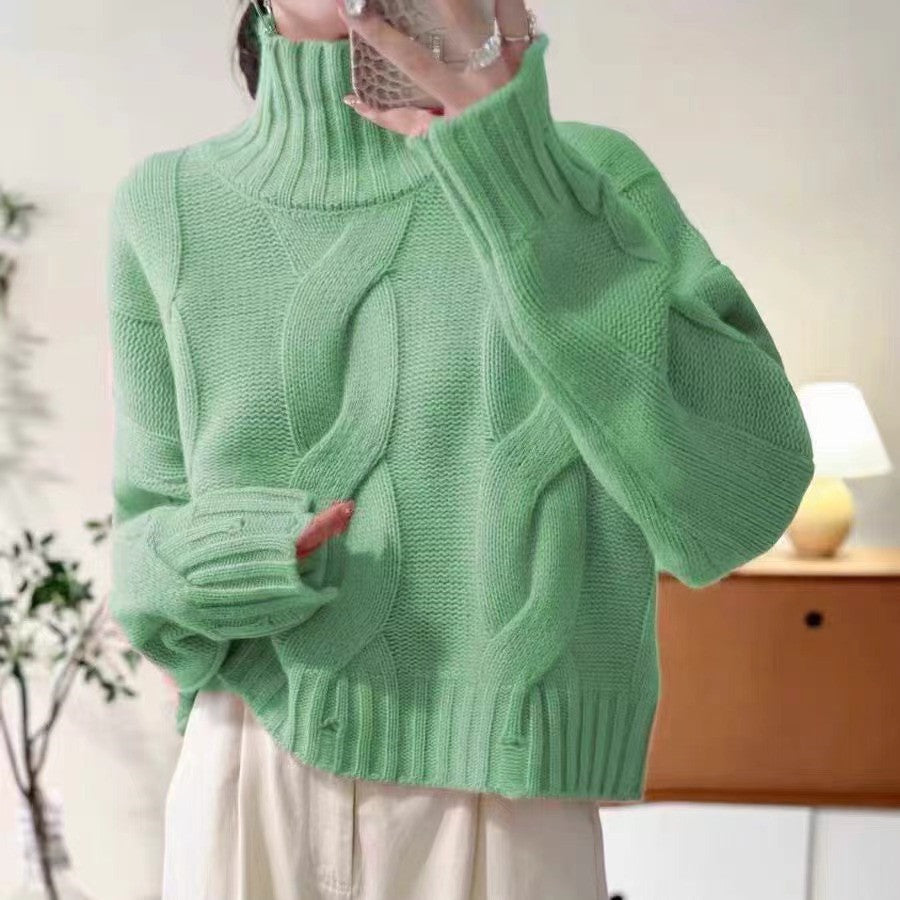 Damen Strickpullover Hohler Kragen Kabelmuster Norvielle