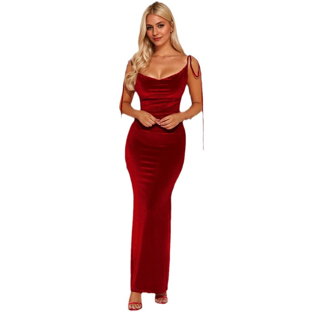 Damen Maxikleid Elegantes Design Spaghettiträger Norvielle