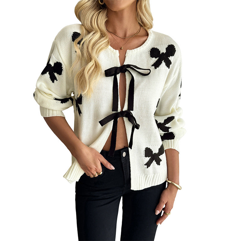 Damen Strickcardigan mit Schleifenakzenten Lässiger Schnitt