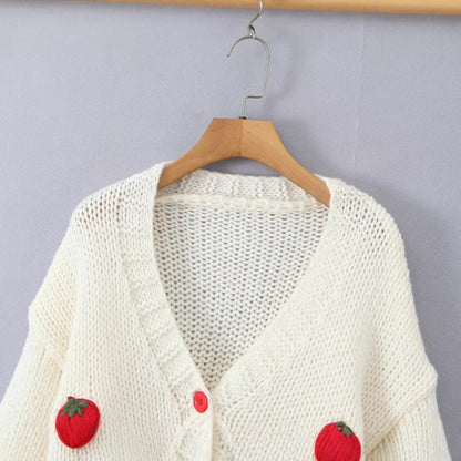 Damen Strickjacke Erdbeer-Motiv Norvielle