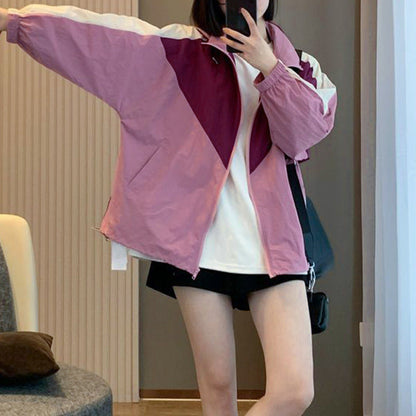 Damen Windbreaker-Jacke Farbblock-Design