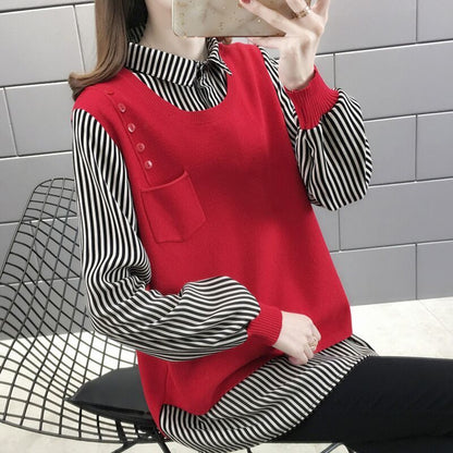 Damen Pullover mit gestreiftem Bluseneinsatz Norvielle