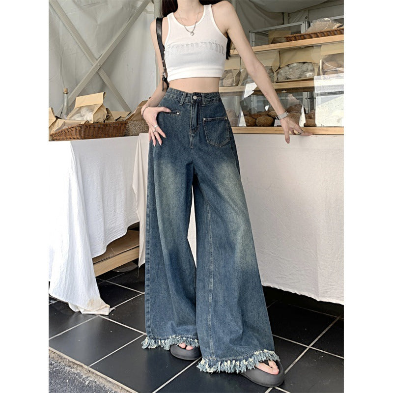 Damen Weite Jeanshose Fransiger Saum Norvielle - Norvielle