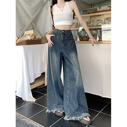 Damen Weite Jeanshose Fransiger Saum Norvielle - Norvielle