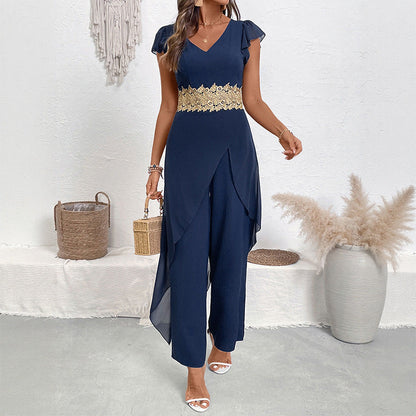 Damen Jumpsuit mit floralen Spitzenakzenten Weich Norvielle