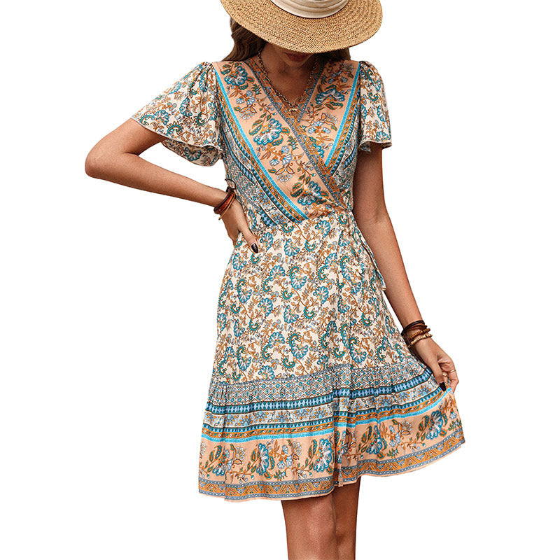 Damen Wickelkleid Florales Muster Tailliert