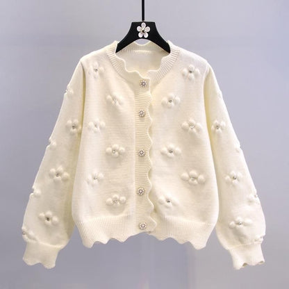 Damen Strickjacke Kuschelig Blumenapplikationen Norvielle - Norvielle
