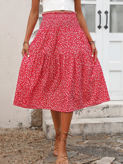 Damen Midirock Elastischer Taillenbund Florales Design