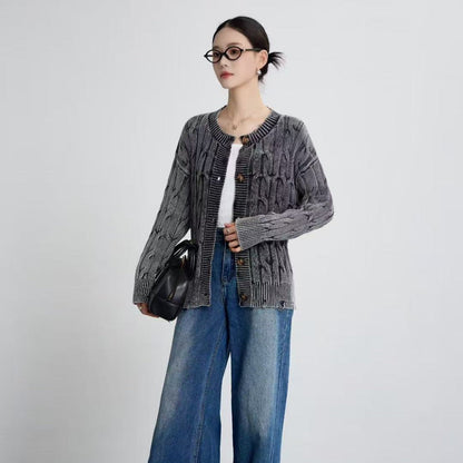 Damen Strickjacke Zopfmuster Knopfverschluss Norvielle