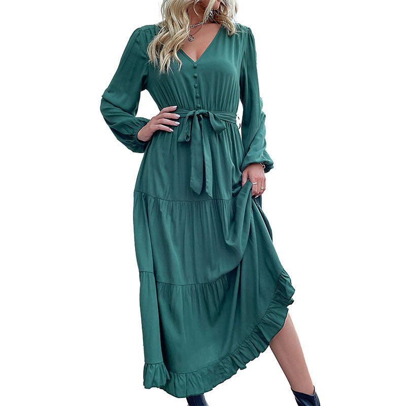 Damen Maxikleid Wickeloptik Voluminöse Ärmel Norvielle
