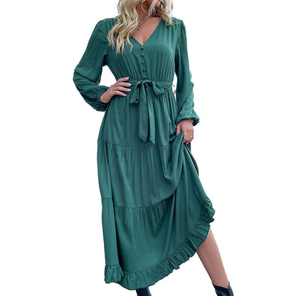 Damen Maxikleid Wickeloptik Voluminöse Ärmel Norvielle