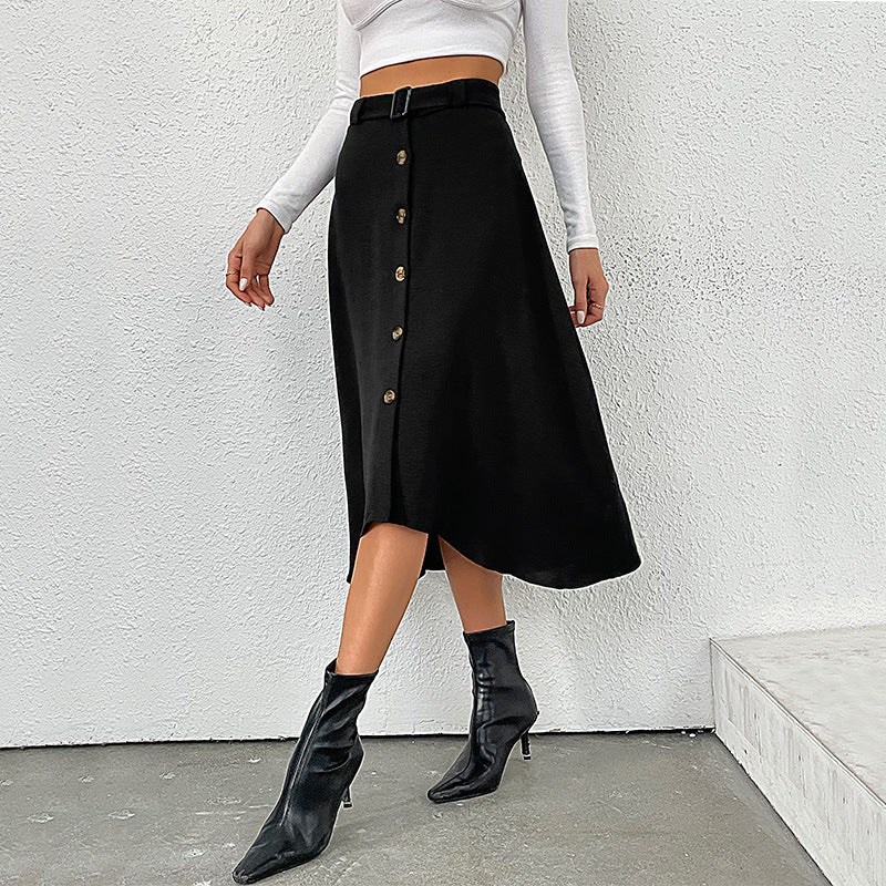 Damen Midi-Rock mit Knöpfen und Taillengürtel Norvielle