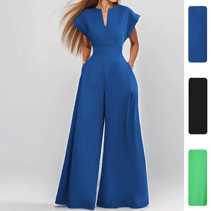 Damen Jumpsuit Mit Kurzen Ärmeln Tiefem Ausschnitt Norvielle - Norvielle