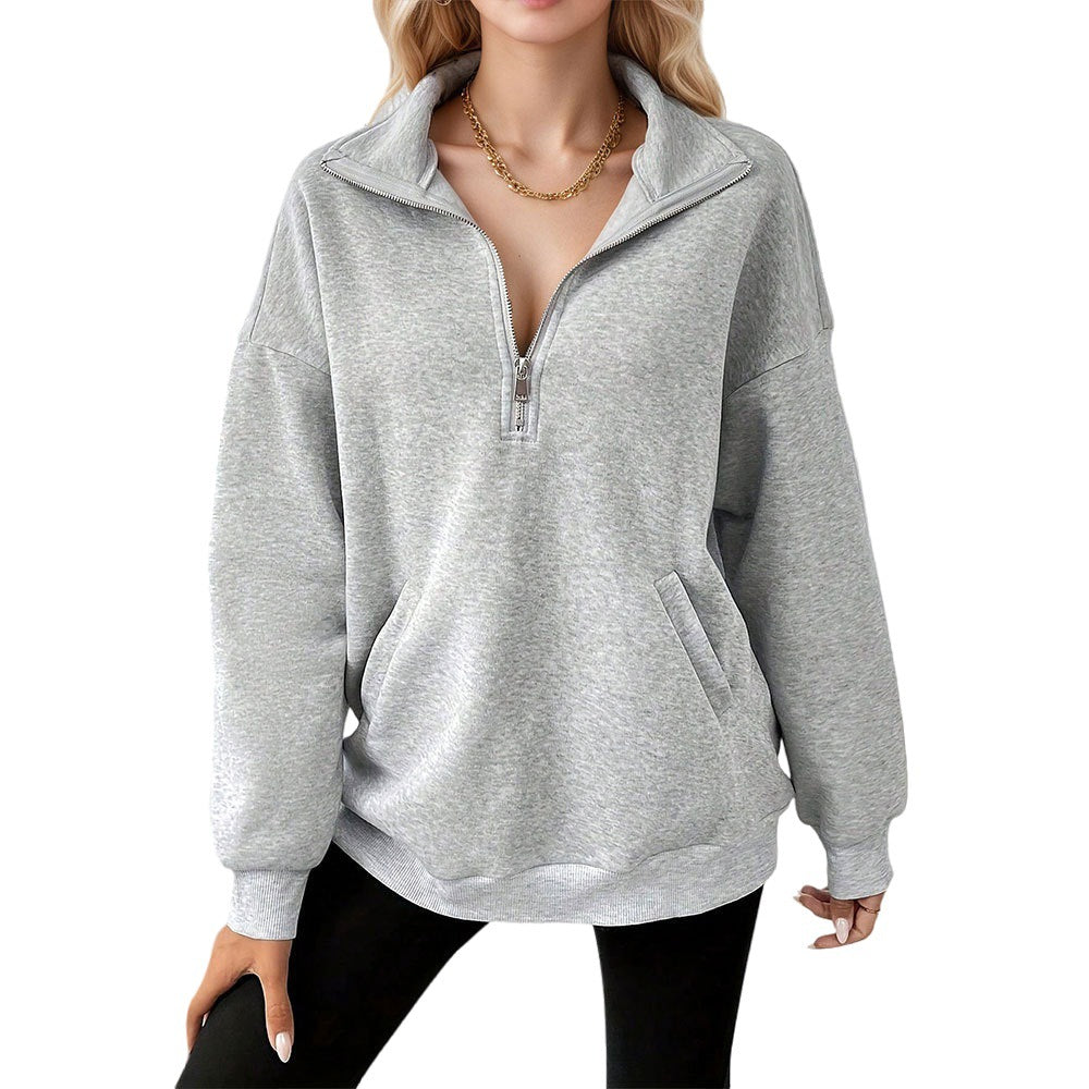 Damen Sweatpullover Halbzipp mit Taschen Norvielle