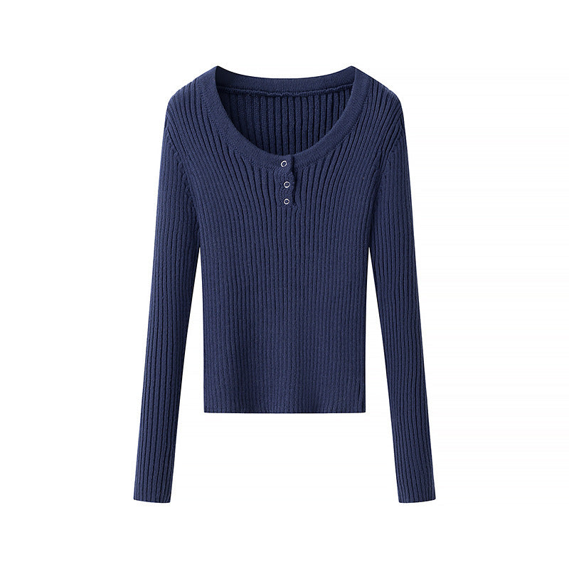 Damen Ripp-T-Shirt Langärmlig Knopfleiste Norvielle