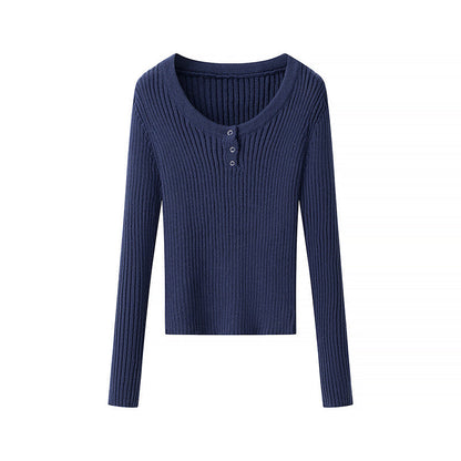 Damen Ripp-T-Shirt Langärmlig Knopfleiste Norvielle