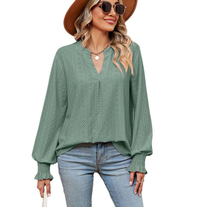 Damen Bluse mit Lochmuster Elegante Passform