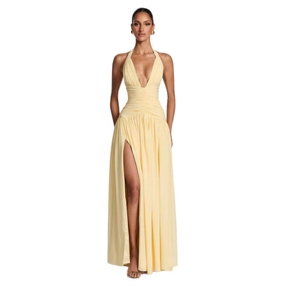 Damen Maxikleid Halterlos Faltenwurf Elegant