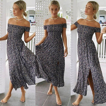 Damen Maxikleid Florales Muster Seidenstoff Seitenschlitz