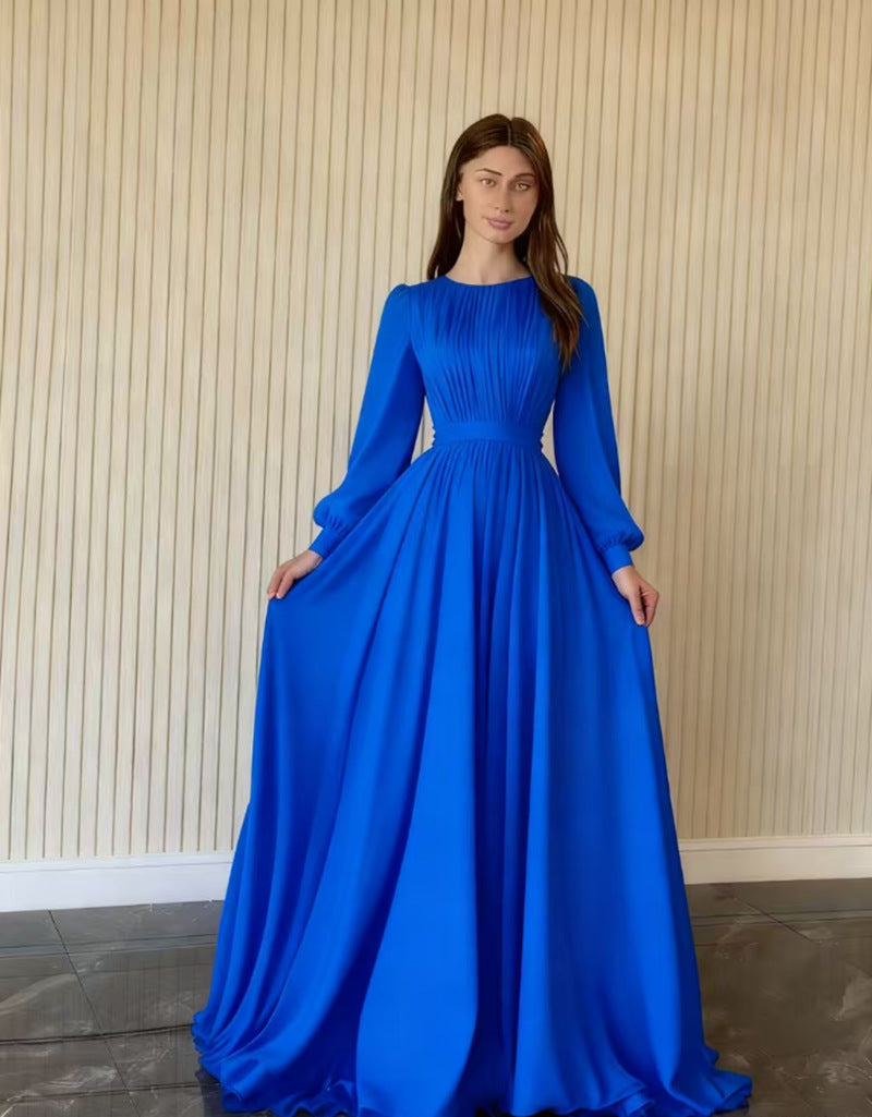 Damen Maxikleid Gerafftes Oberteil Länge Lang Ärmel Norvielle
