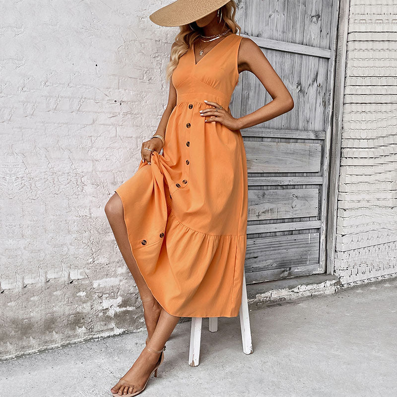 Damen Wickelkleid Midi Knöpfe Volant Elegantes Design
