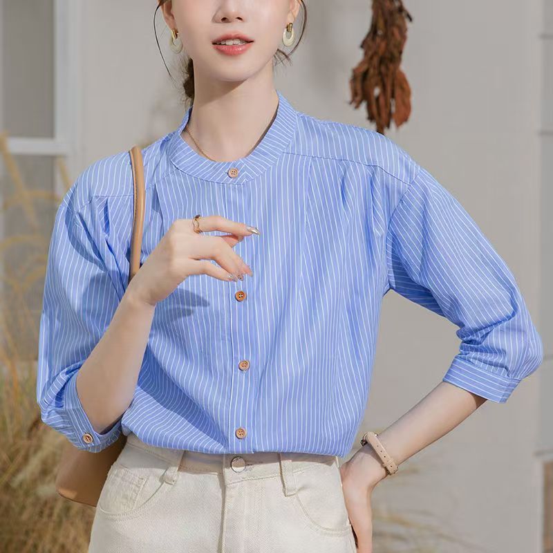 Damen Bluse Gestreift Stehkragen Elegante Bluse - Norvielle