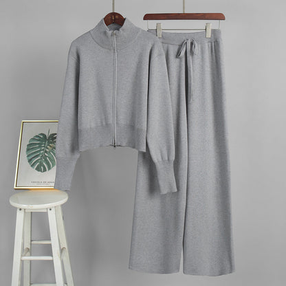 Damen Strickensemble Weites Modell Mit Zip Kragen Norvielle