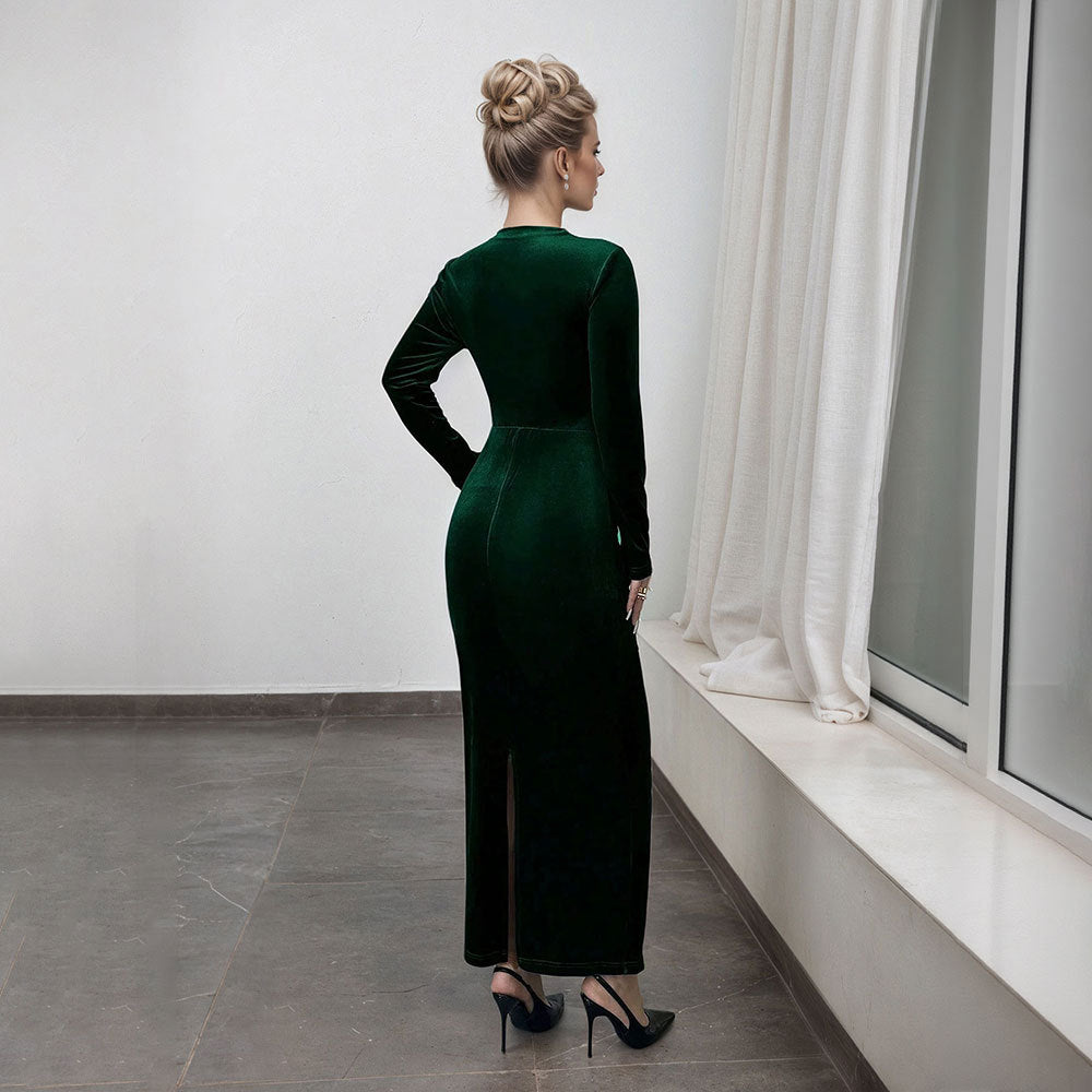 Damen Maxikleid Langarm Drapierter Stil Norvielle