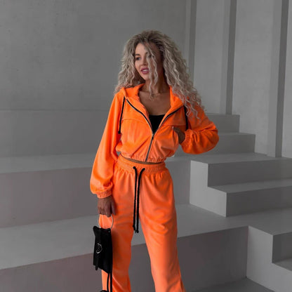 Damen Fleece Sportanzug Hochkragen Reißverschluss