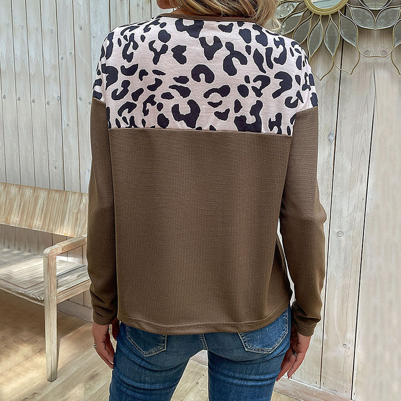 Damen Sweatshirt Animal-Print Akzenten Knöpfe Norvielle