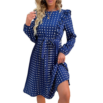 Damen Freizeitkleid mit Punkten und Taillengürtel