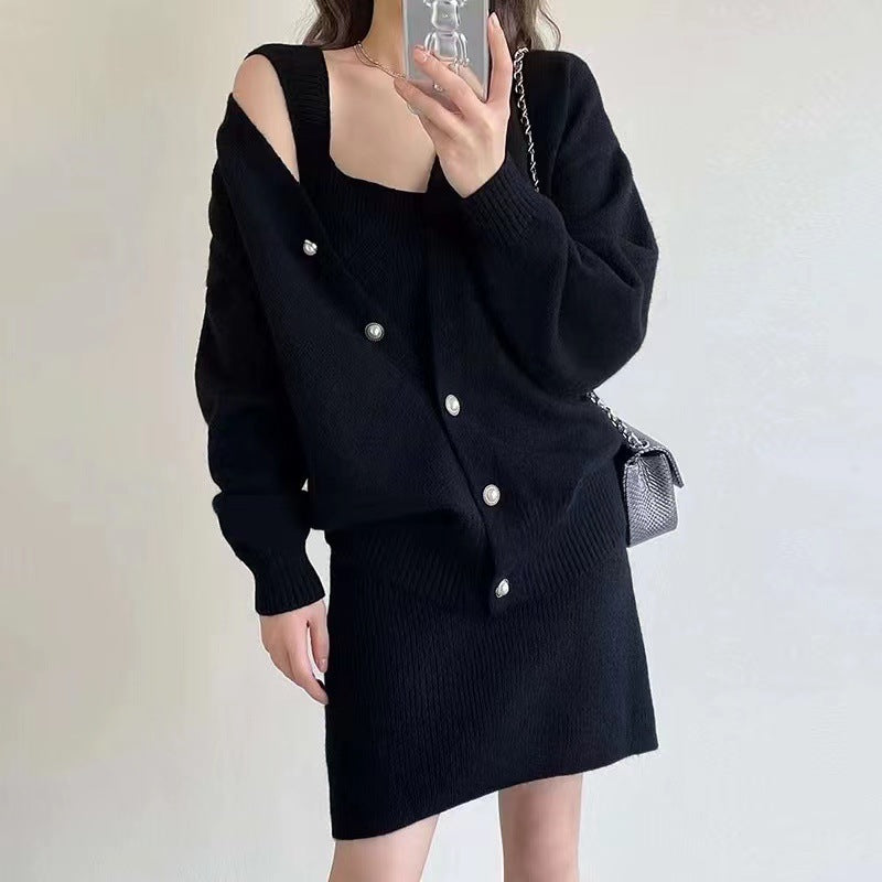 Damen Strickkleid minimalistisch mit abnehmbarer Strickjacke