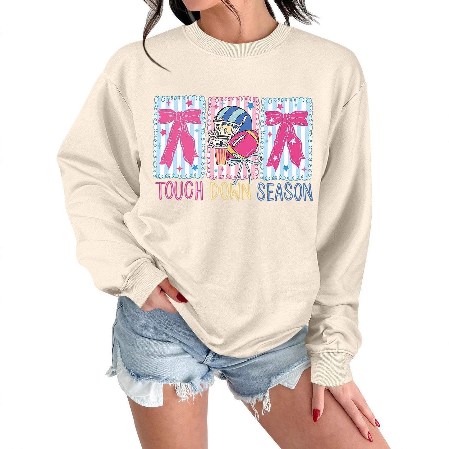 Damen Sweatshirt Football Motiv Lässig Grün
