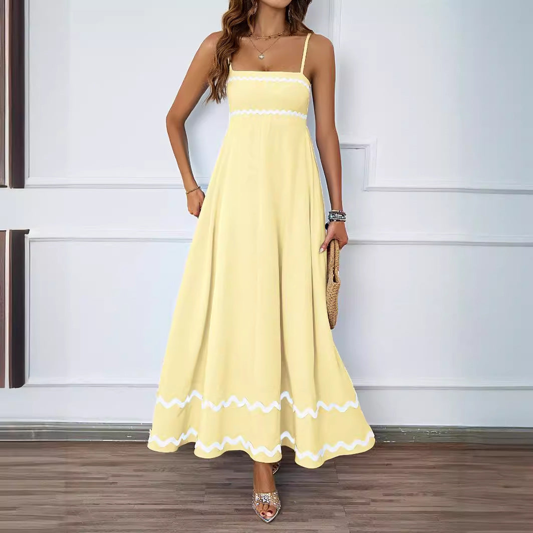 Damen Maxi-Kleid Rüschensaum Spaghettiträger Norvielle